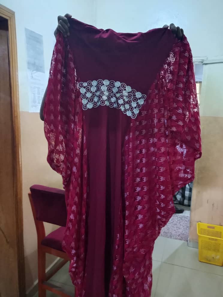 Lace swagger gown with cowl neck and Emb
